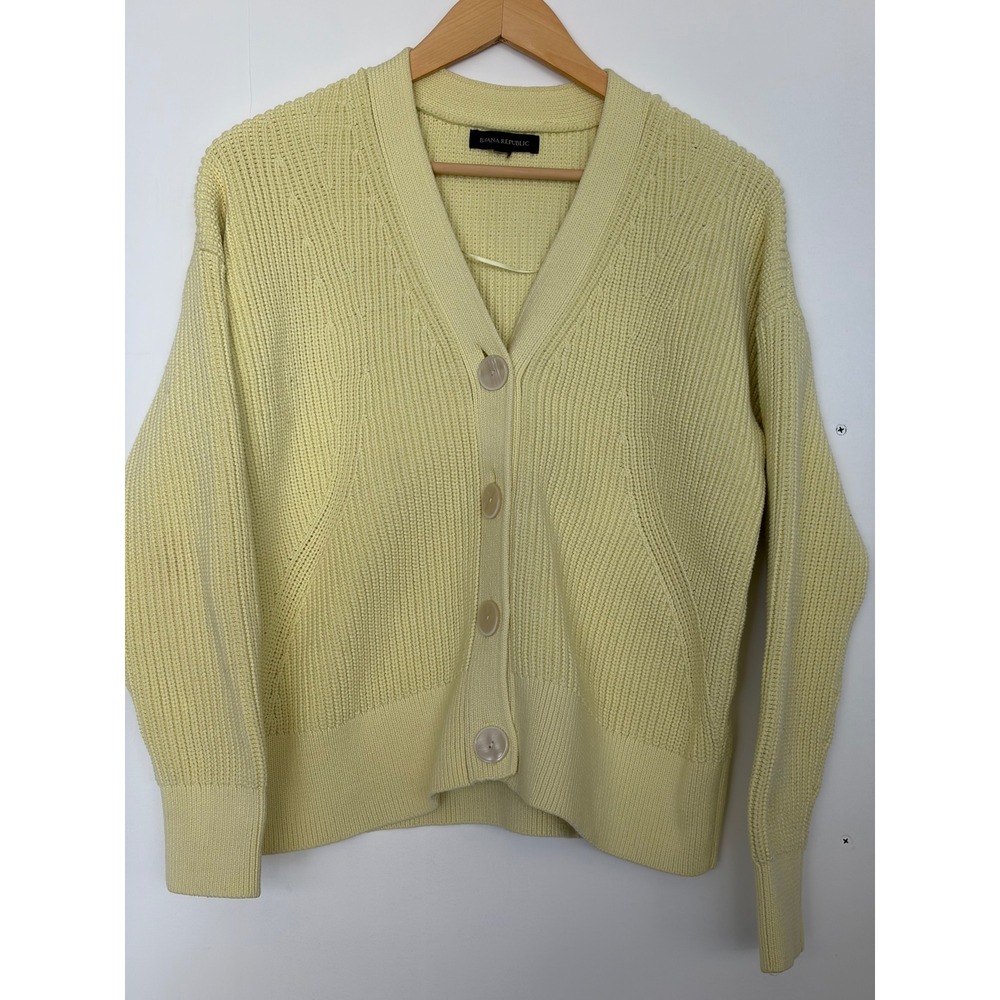 Banana Republic Yellow Ribbed Knit V-Neck Button Front Cardigan Sweater